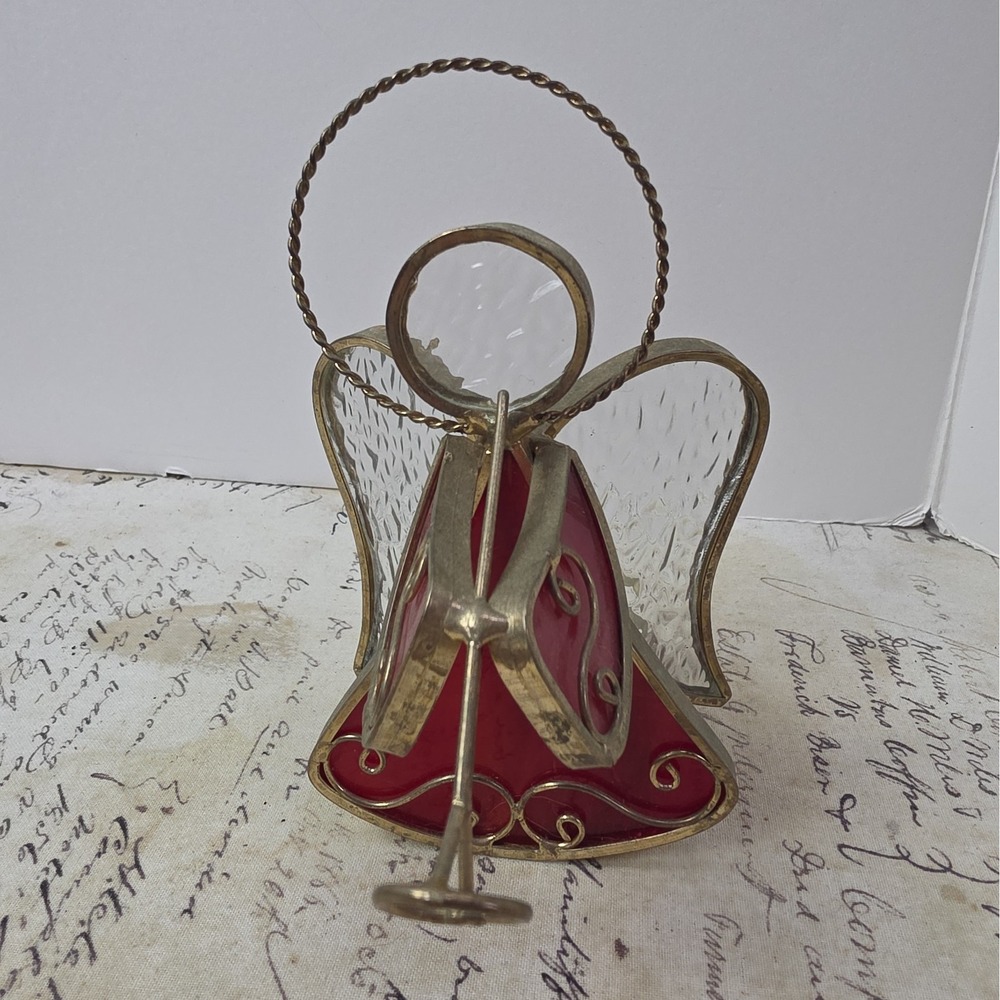 Red Stained Glass Angel Votive Candle Holder Christmas